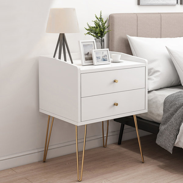 Gold Flamingo Belen 2 Drawer Nightstand in White/Gold & Reviews Wayfair
